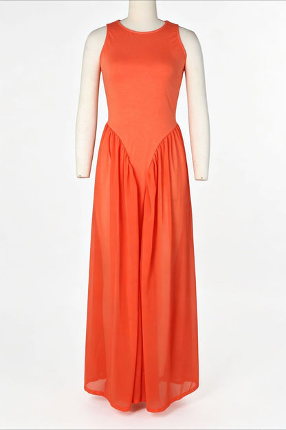 Spliced Chiffon Pleated Maxi Dress