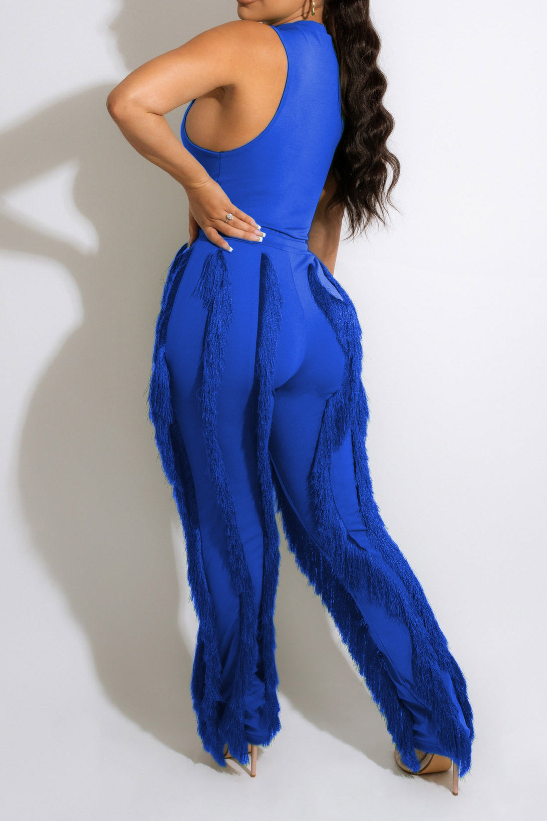 Fringe Pants Sleeveless Casual Two Piece Set