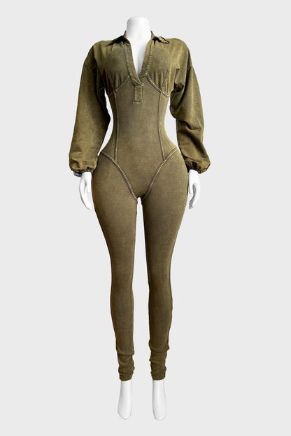 Mineral Washed Corset Jumpsuit