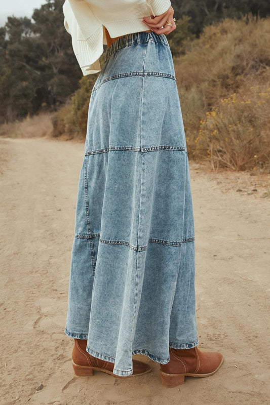 Bohemian A Line Stitching Denim Skirt