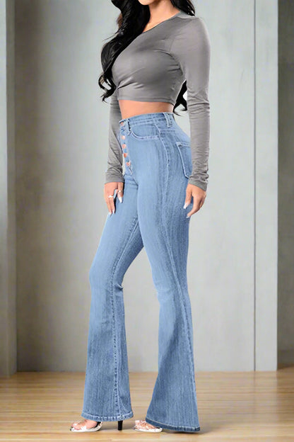 High Waist Stretch Wide Leg Jeans