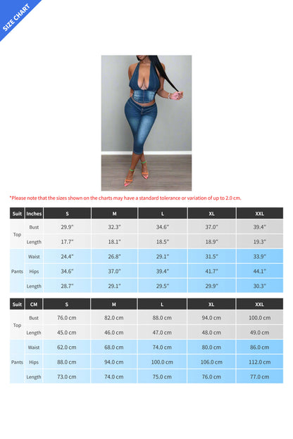 Off-Shoulder Tie Denim Shorts Set