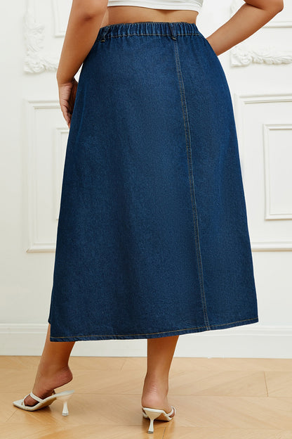 Plus Size High Waist A-Line Denim Maxi Skirt