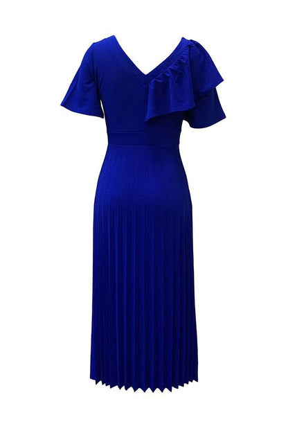 Pleated Flounce Sleeve Slim Fit Dress
