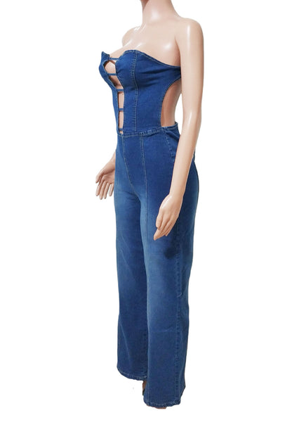 Strapless Backless Slim Denim Jumpsuit