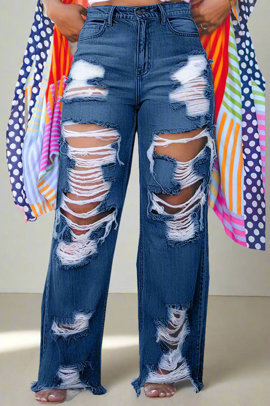 Chic Ripped Straight Leg Jeans