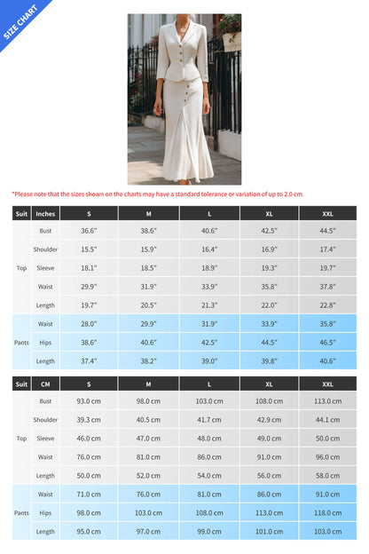 Solid Button Blazer and Slit Midi Skirt Set
