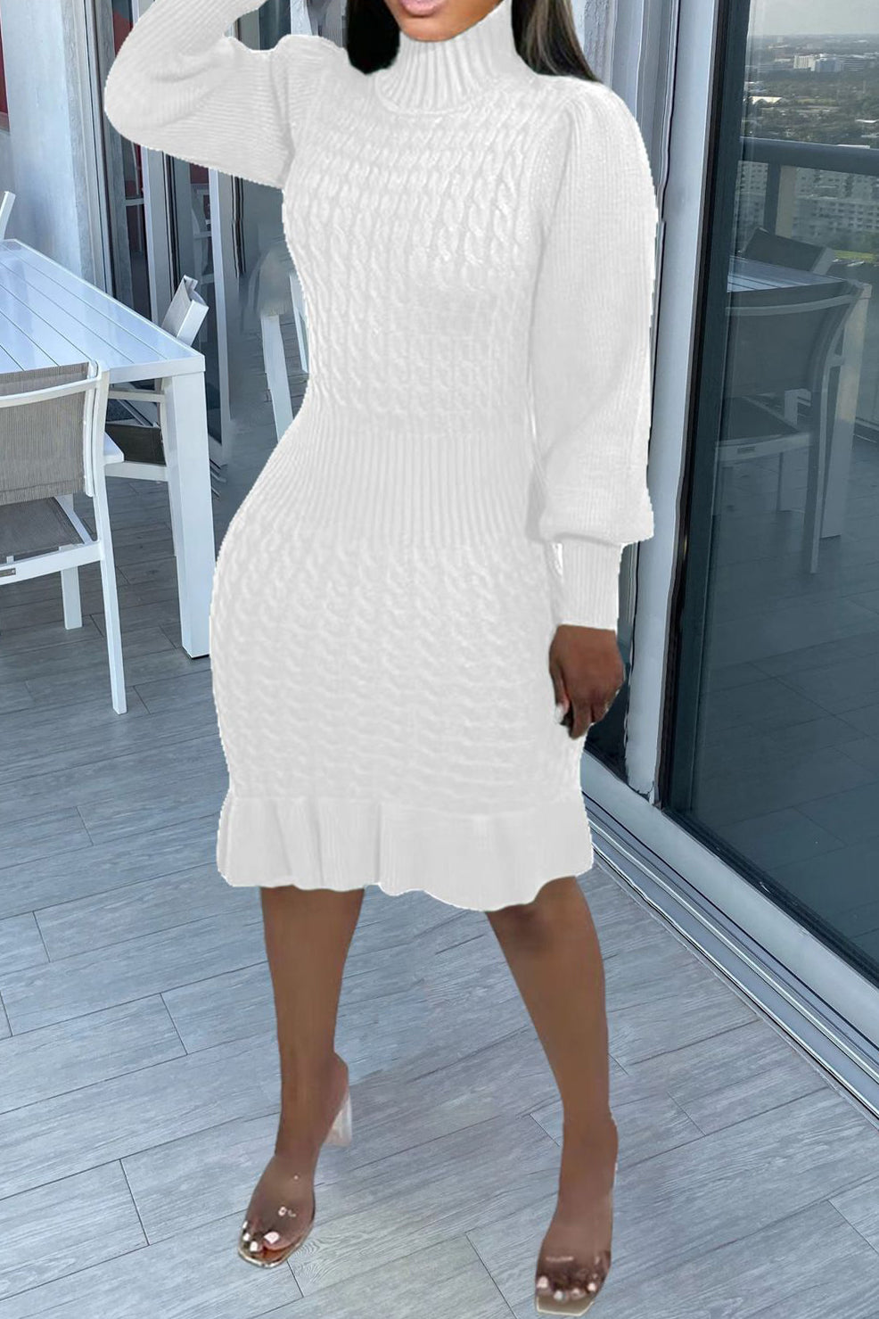 Ruffled Knitted Turtleneck Dresses