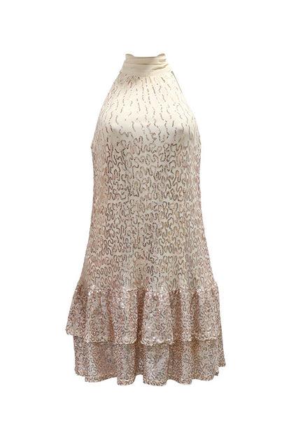 Ombre Sequin Halter Ruffle Mini Dress