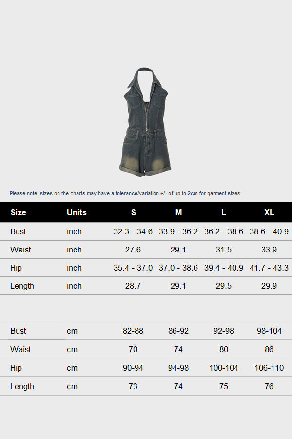Sleeveless Denim Halter V Neck Backless Romper