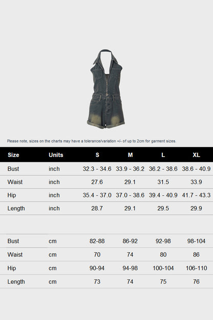 Sleeveless Denim Halter V Neck Backless Romper