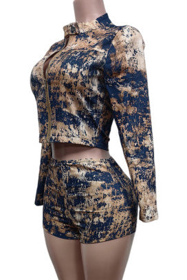 Abstract-Print Zip Jacket & Shorts Set