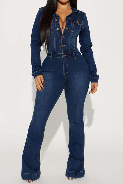 Stretch Washed Denim Jumpsuit