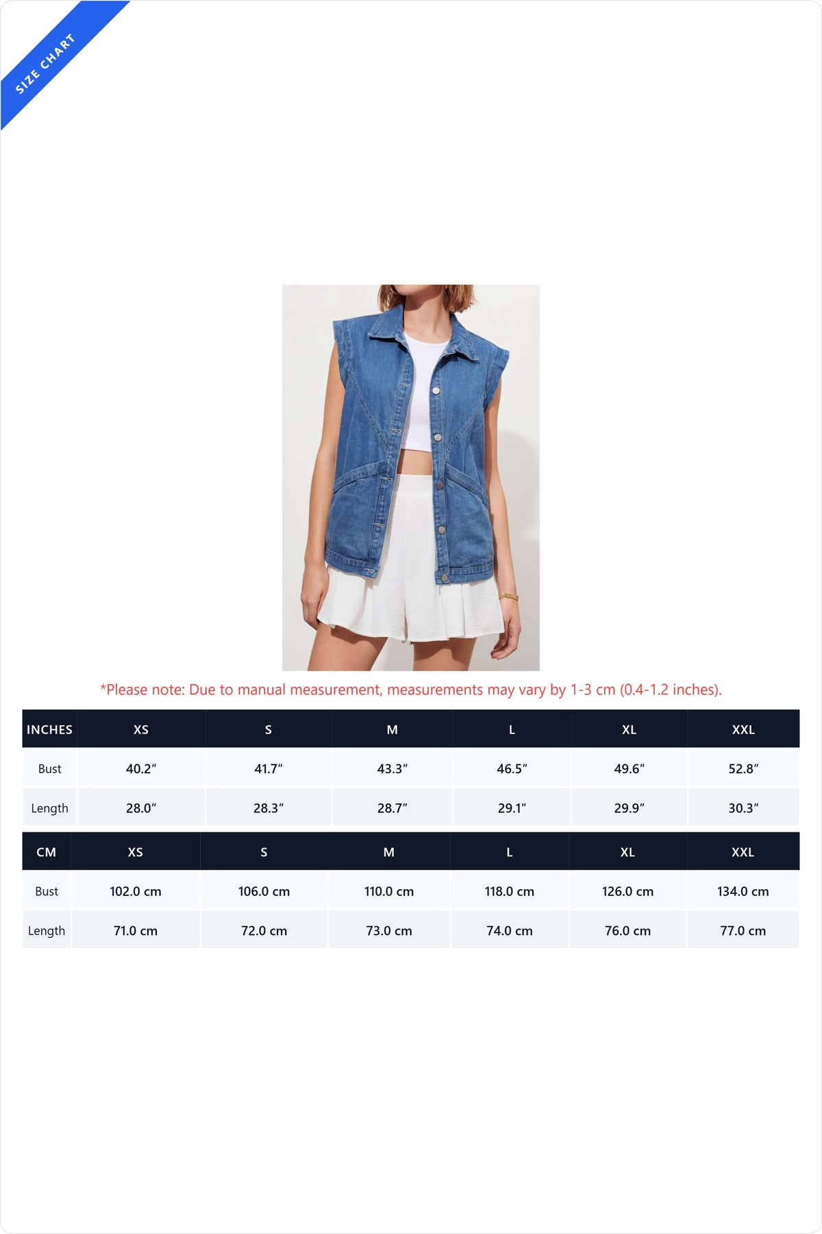 Relaxed Button-Down Sleeveless Denim Vest