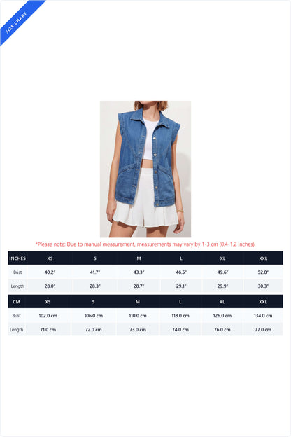 Relaxed Button-Down Sleeveless Denim Vest
