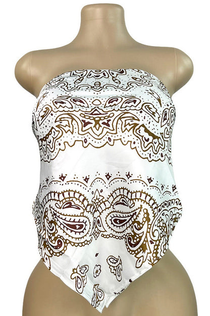 Printed Strapless Scarf Top with Tie Back