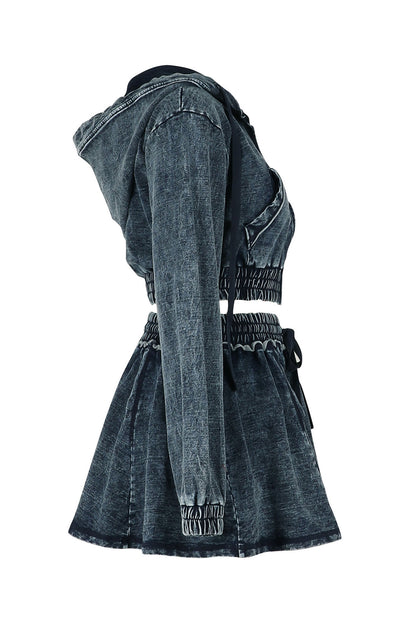Hooded Denim Jacket & Skirt Set