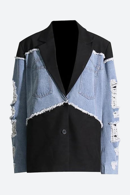 Color Blocking Loose Denim Jacket
