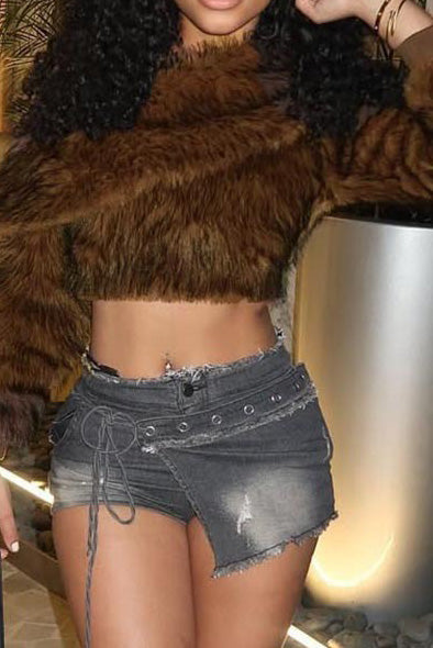 Brown Faux Fur Off Shoulder Top