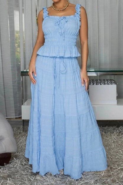 Textured Smocked Top & Tiered Maxi Skirt Set