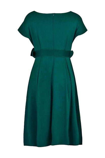 Solid Color Belted Bow Tie Waist Dress