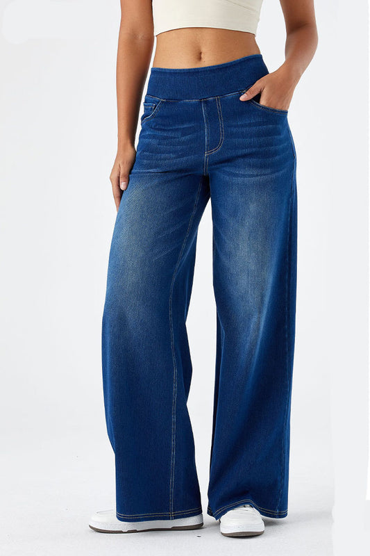 Baggy Wide Leg Washed Stretchy Jeans