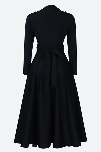 High Collar Elegant Beaded Large Swing Dress