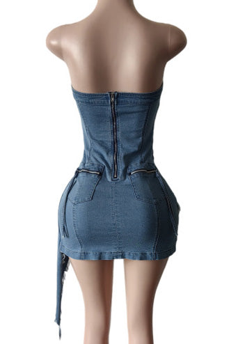 Asymmetrical Reworked Denim Mini Dress