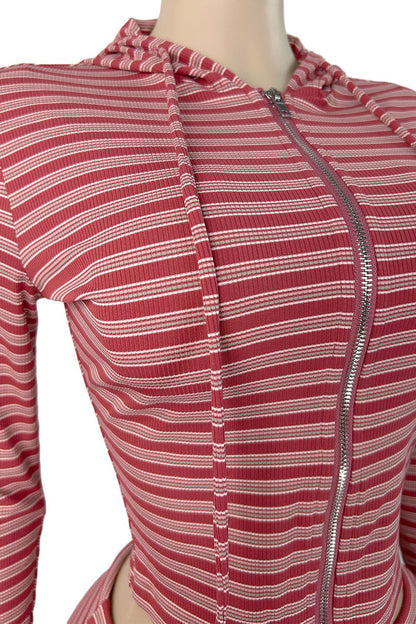 Striped Zip Hoodie & Foldover Capri Pants Set