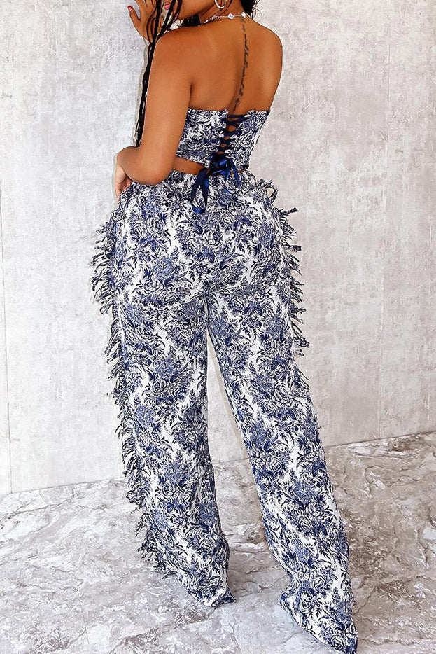 Vintage Tube Top & Fringe Pants Set