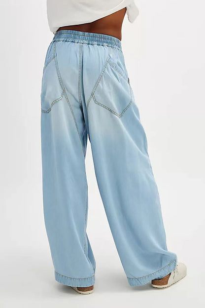 Loose Straight Leg Washed Denim Jeans Pants