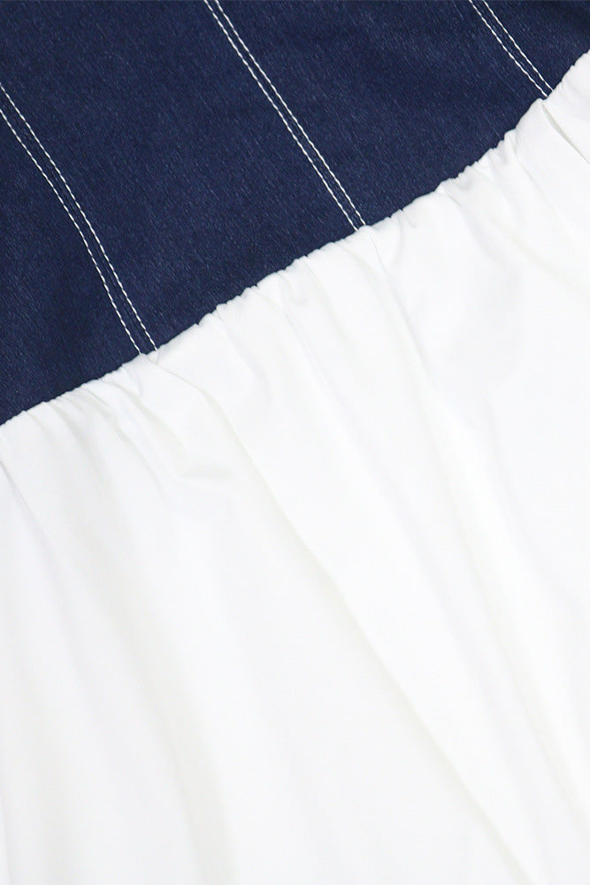 Slim Fit Denim Patchwork Deep V Slit Dress