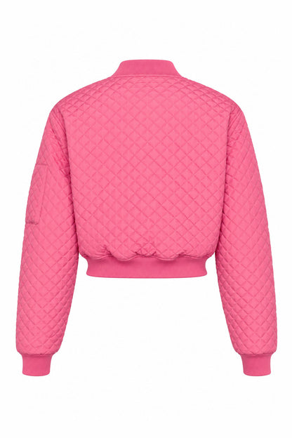 Cropped Diamond-Quilted Bomber Jacket