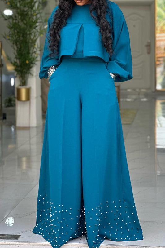 Lantern Sleeve Top & Wide Leg Pants Set