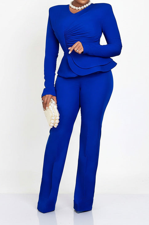 Ruffle Hem Blouse & Pants Set