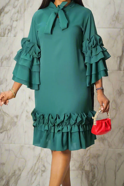 Ruffle Hem Flare Sleeve Maxi Dress
