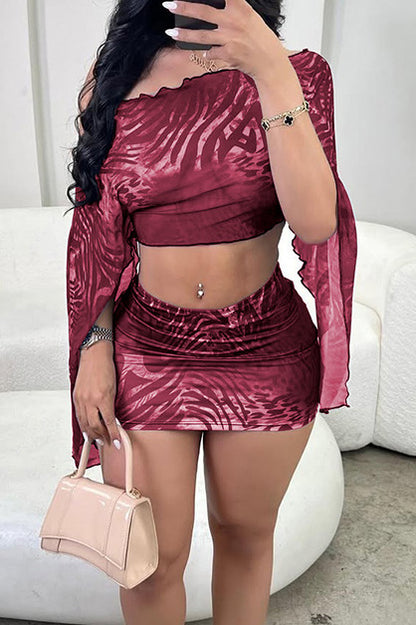 Abstract Sheer 2-Piece Mini Skirt Set