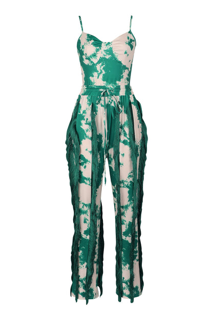Abstract Print Fringe Cami & Pants Set