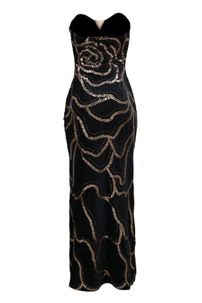 Elegant V-Neck Strapless Evening Gown