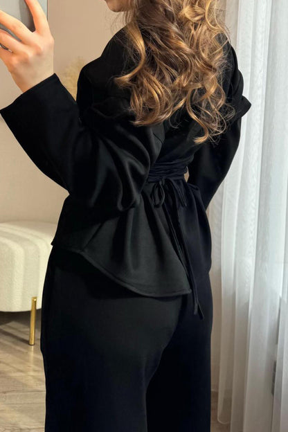 Tie-Waist Peplum Blouse & Trouser Set