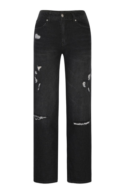 Distressed Mid-Rise Straight Leg Jeans