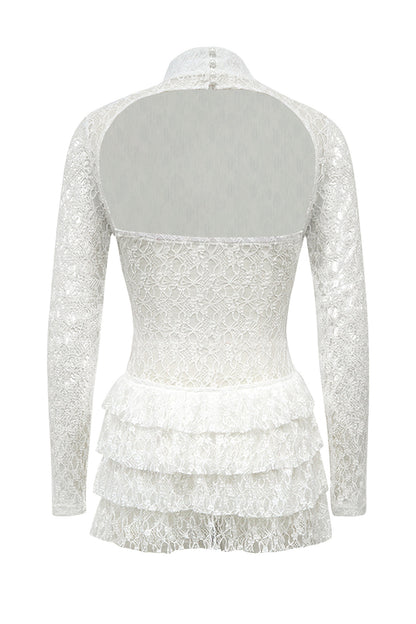 Long Sleeve Lace Ruffle Romper
