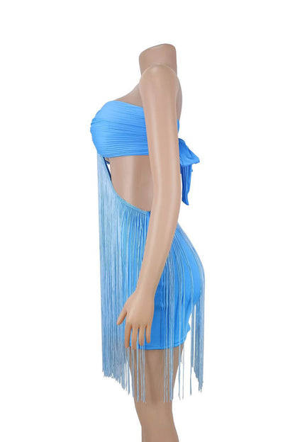 Strapless O-Ring Cutout Fringe Mini Dress