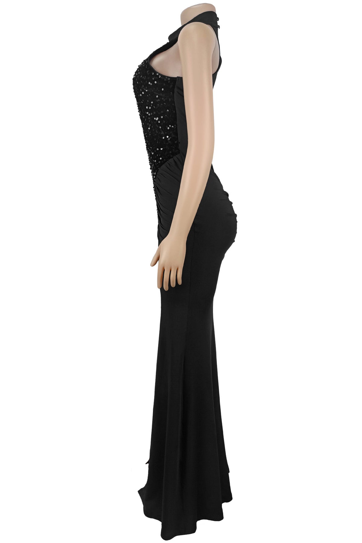 Sequin Ruffle Halter Maxi Dress