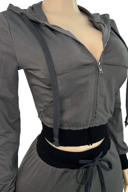 Contrast-Trim Zip Hoodie & Flare Pants Set