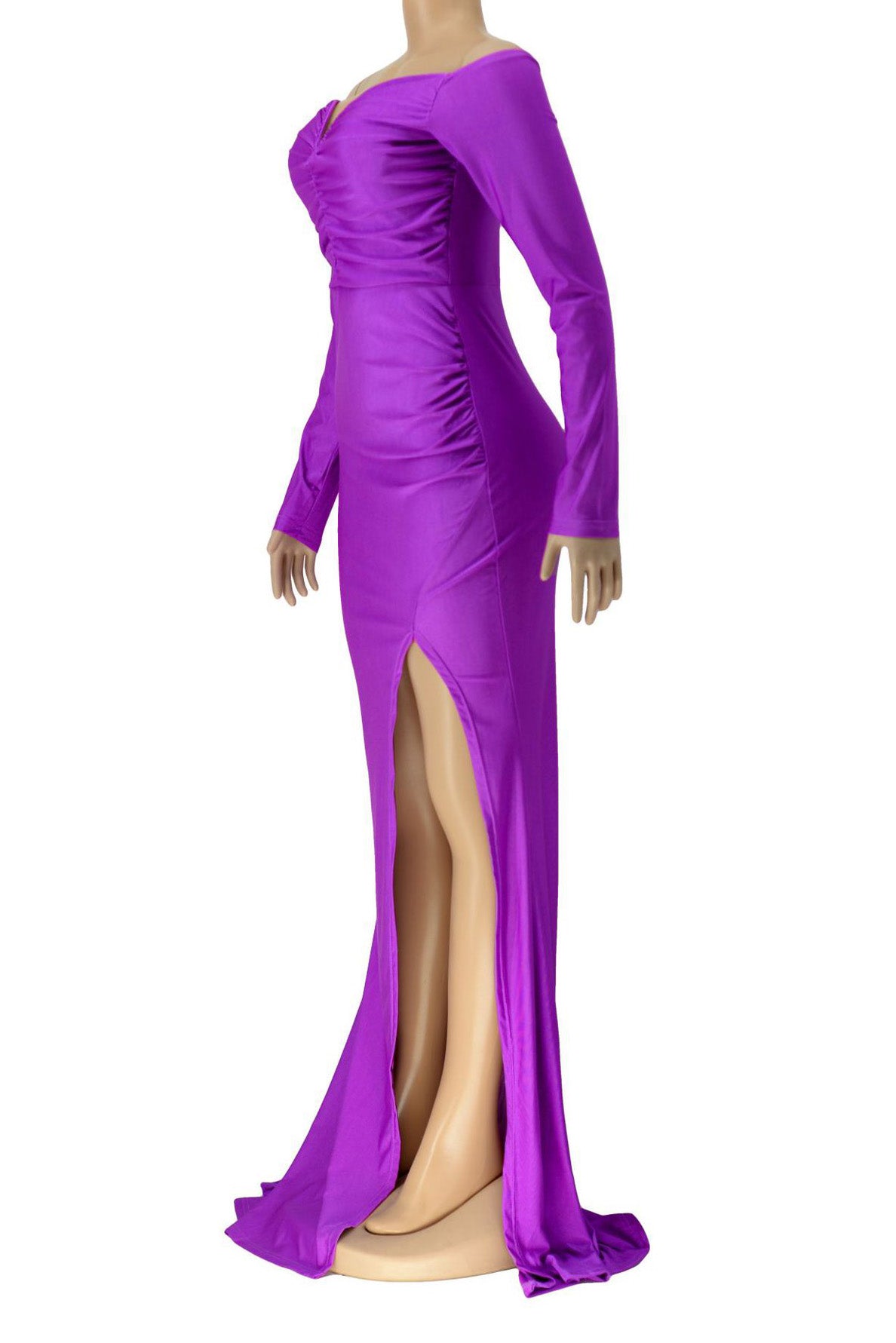 Off-Shoulder Long Sleeve Slit Maxi Dress