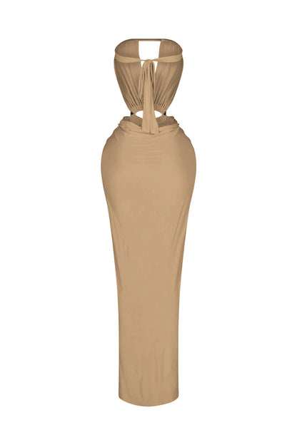 Cutout Ruched High Slit Maxi Dress