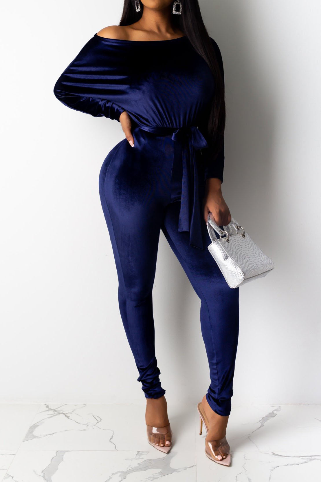 Velvet One Shoulder Jumpsuit