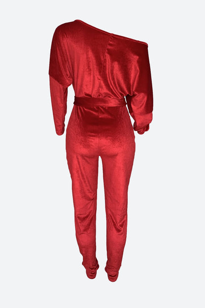 Velvet One Shoulder Jumpsuit