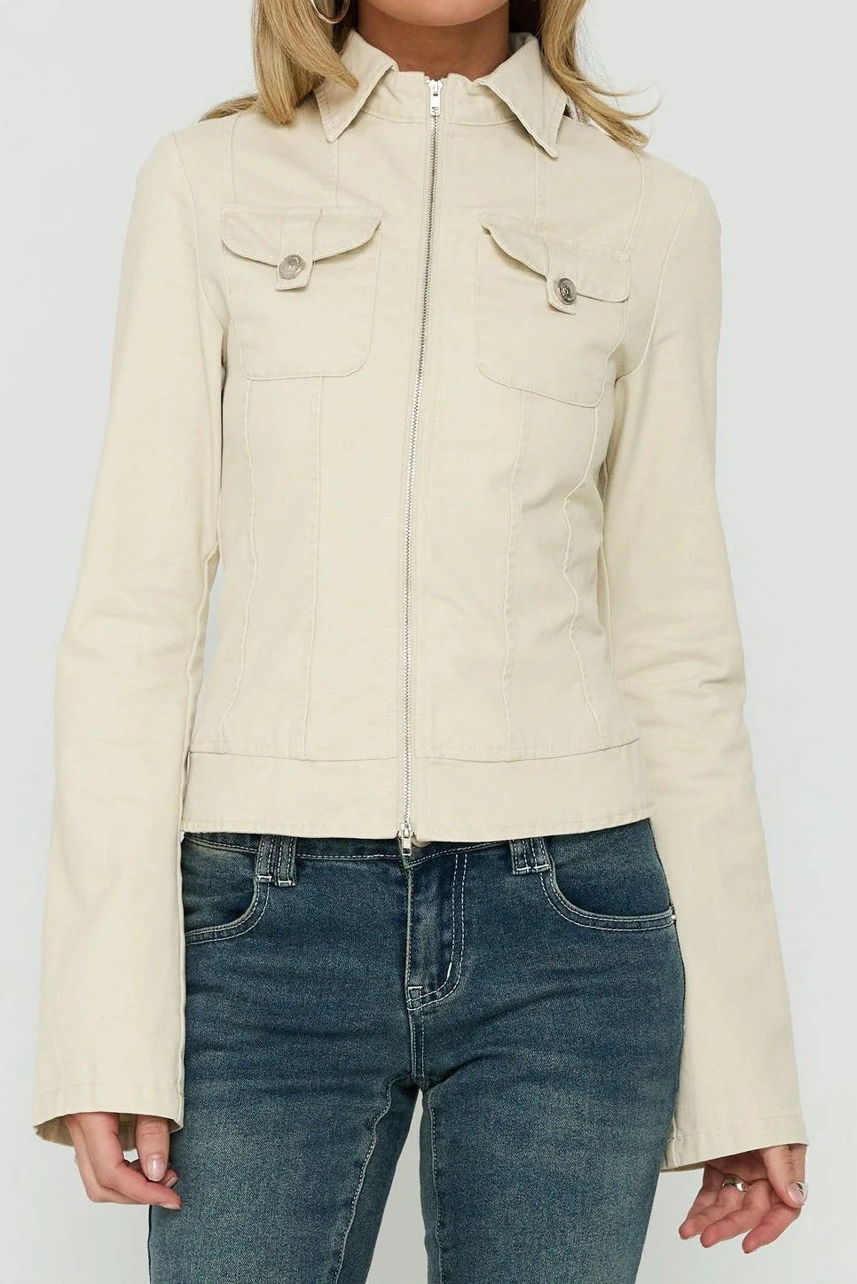 Fitted Zip-Front Utility Jacket